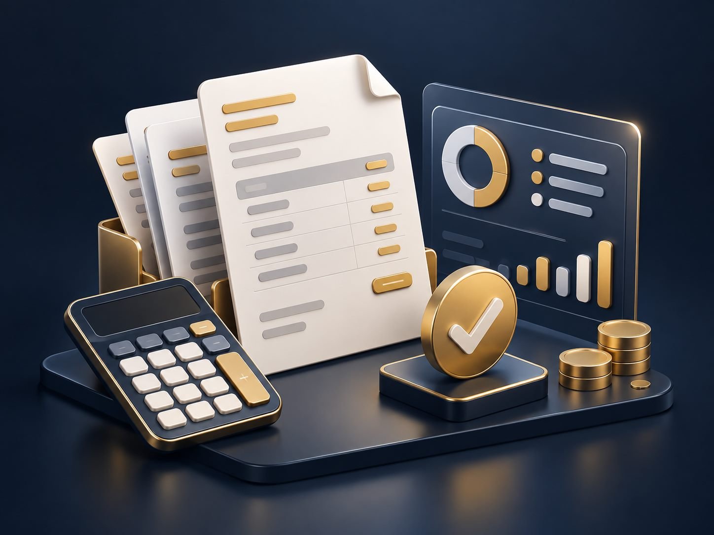 Billing software invoice, calculator and payment confirmation illustration