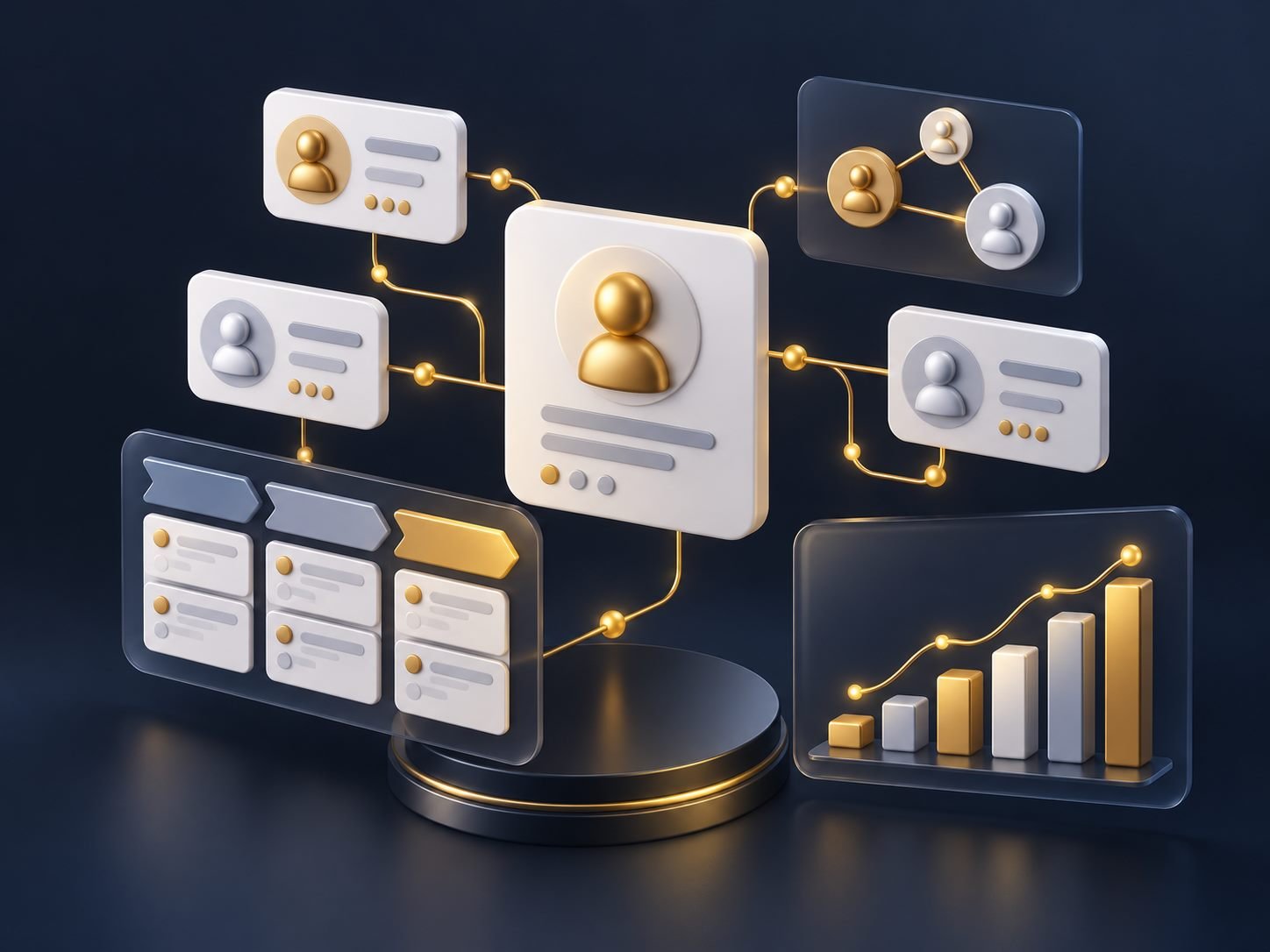 CRM software customer profiles, sales pipeline and analytics illustration